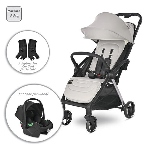 Carucior Set 2 in 1, autofold, Loret, cosulet auto inclus, pana la 22 kg, Grey