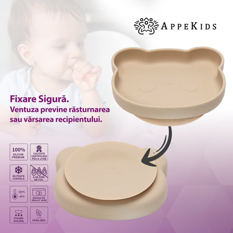 Farfurie din silicon cu ventuza, AppeKids, The Little Bear - Bubble Beige