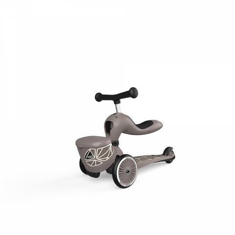 Trotineta copii cu sezut, suport jucarie, transformabila 2in1, HighwayKick 1 Lifestyle Brownlines, 1-5 ani, pana la 50 kg, Scoot Ride