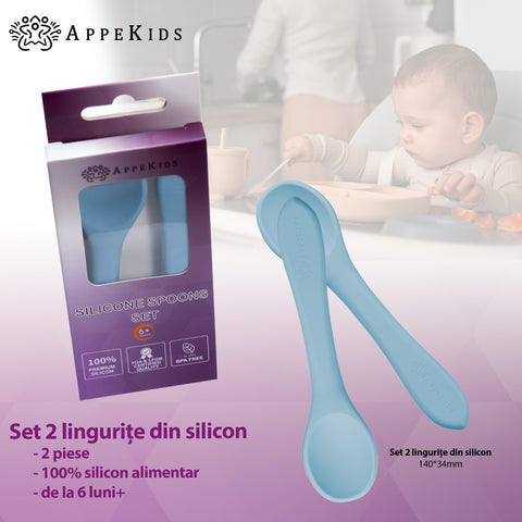 Set Lingurite din silicon, AppeKids - Aqua Blue