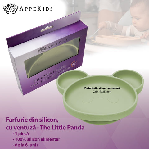 Farfurie din silicon cu ventuza, AppeKids, Panda - Raw Green