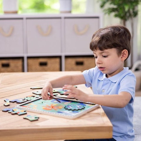 Puzzle educativ din lemn, cu rotite dintate, Oceanul, 8 piese, pentru copii 3 ani+, Melissa & Doug 31003