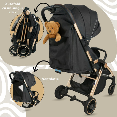 Carucior Sport AppeKids – Upp – Ultracompact, Pliere automata, De la nastere la 22kg - Jet Black