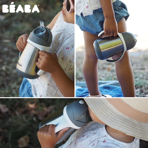 Cana cu pai din inox Beaba 250 ml Mineral Grey