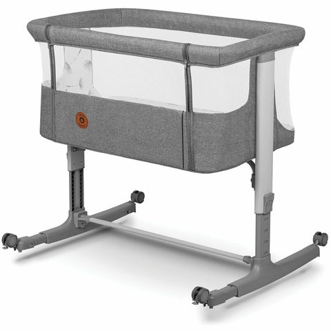 Patut co-sleeper, Lionelo, Aurora, 3 in 1, Cu leganare si setare unghiulara, Include saltea cu densitate T25 si geanta transport, Reglabil in 5 pozitii pe inaltime, Pana la 9 kg, 0 luni+, 85x60x66 cm, Conform cu EN 1130:2019+AC:2020, EN 16890:2, Gri