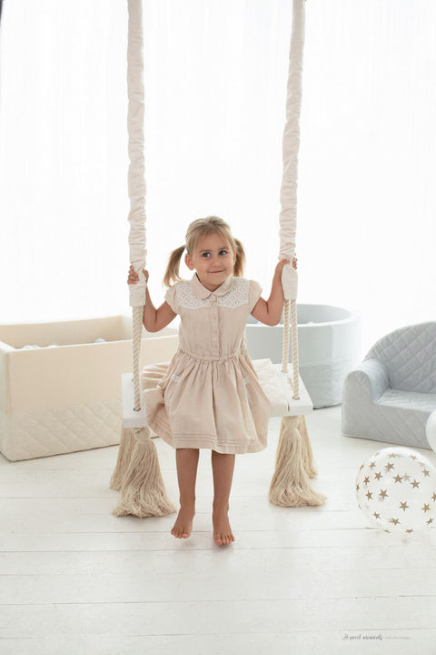 Leagan din lemn si spuma pentru copii WoodSwing by BabySteps, Catifea Velvet Bej