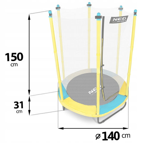 Trambulina pentru copii, Neo-Sport, 140 cm / 4,5 ft, cu plasa interioara, Galbena