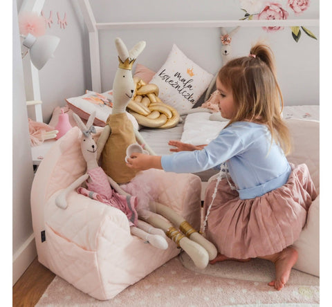 Fotoliu pentru copii cu spatar, catifea Velvet Ursulet Teddy Beige