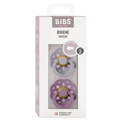 BIBS - Set 2 suzete Boheme Latex, tetina rotunda, 6 luni +-Fossil Grey/Mauve