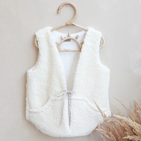 Vesta pentru fetita, reversibila, dublat, bumbac brodat Ecru si tesatura bucle Crem, Teddy by BabyLy, 104 110, 3-5 ani