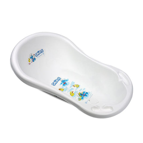 Cadita bebe, 84 cm, cu dop de scurgere si baza antialunecare, Strumfi White, Strumfi White