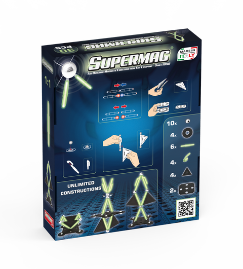 Set de constructie magnetic Supermag Projects Glow, 30 piese