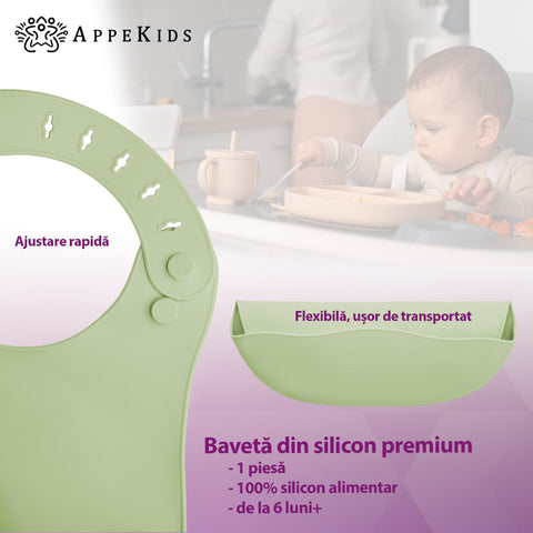 Baveta din silicon, AppeKids - Raw Green