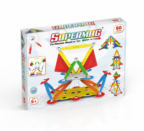 Set de constructie magnetic Supermag Projects Multicolor, 60 piese