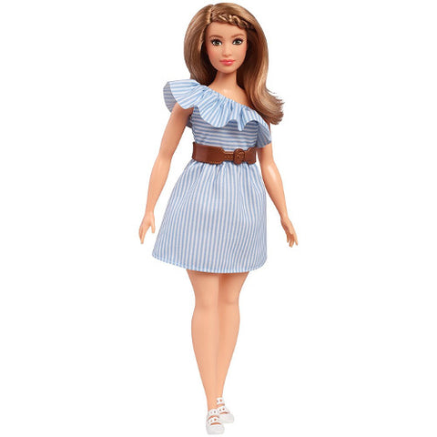 Mattel - Papusa Barbie Fashionista Plinuta in Rochita pe Umar cu Centura in Talie