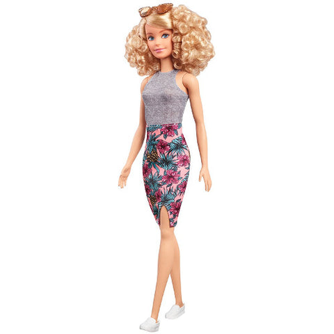 Mattel - Papusa Barbie Fashionista cu Par Cret, Top Mulat si Fusta Conica