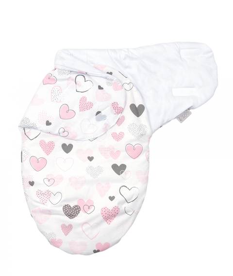 Sistem de infasare Baby swaddle Inimioare Bumbac Alb, Amy, 72x60 cm