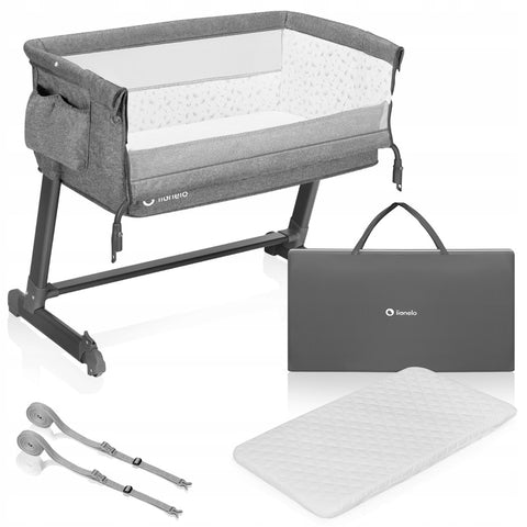 Patut co-sleeper, Lionelo, Theo, 2 in 1, Cu setare unghiulara, Reglabil in 5 pozitii pe inaltime, Conform cu standardele europeane de securitate EN1130 si EN16890, Grey Stone