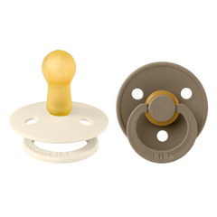 Bibs - Set 2 suzete Colour Latex, tetina rotundă, 6 luni +-Ivory/Dark Oak