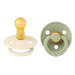 Bibs - Set 2 suzete Colour Latex, tetina rotundă, 6 luni +-Ivory/Sage