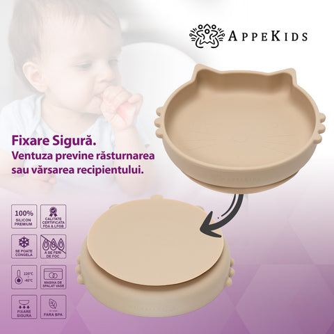 Set Diversificare, AppeKids, 100% Silicon, Kitty - Bubble Beige