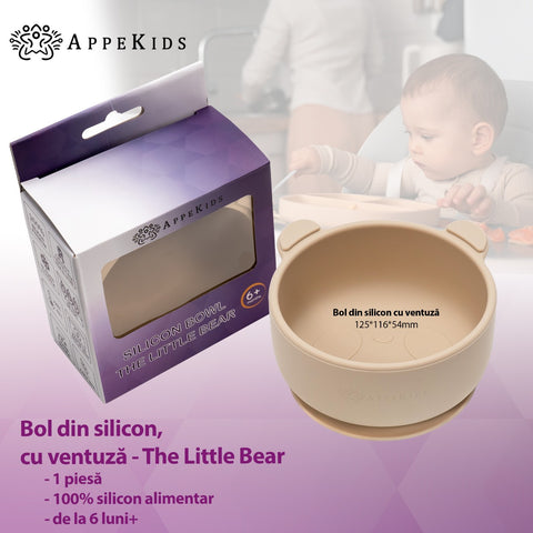 Bol din silicon cu ventuza, AppeKids, The Little Bear - Bubble Beige