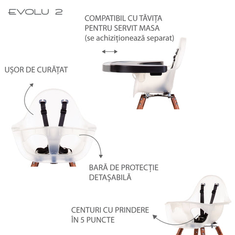 Scaun de masa reglabil in inaltime Childhome Evolu 2 Natural inchis Alb transparent