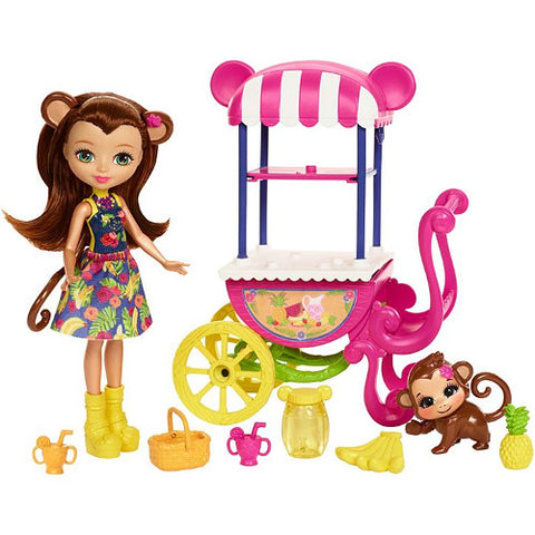 Mattel - Set de Joaca EnchanTimals Papusa Merit Monkey la Standul cu Fructe