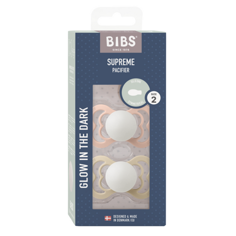 BIBS - Set 2 suzete Supreme Fosforescente GLOW Silicon, tetina simetrica, 6 luni +