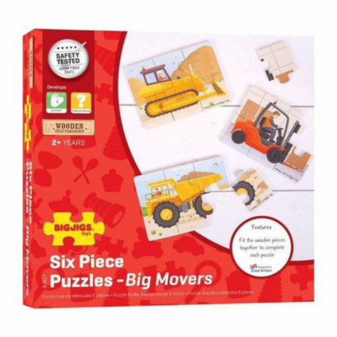 Bigjigs - Set 3 Puzzle din Lemn - Vehicule pentru Constructii