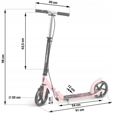 Trotineta de oras, Clasica, cu 2 roti, frana de mana, Soke, City, Aluminiu, Greutate maxima utilizator 100 Kg, Roz