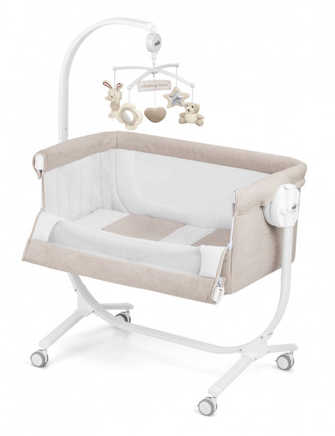 Patut cu leganare, Cullami, co-sleeper 2 in 1, Cu laterala culisanta, Cu setare unghiulara, Cu roti, Reglabil in 8 pozitii pe inaltime, melange beige