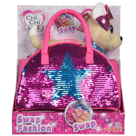Simba - Jucarie de Plus Catel Chi Chi Love Swap Fashion 20 cm cu Gentuta
