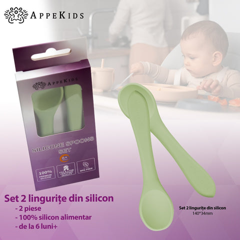 Set Lingurite din silicon, AppeKids - Raw Green