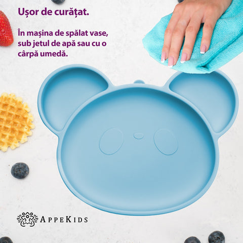 Farfurie din silicon cu ventuza, AppeKids, Panda - Aqua Blue