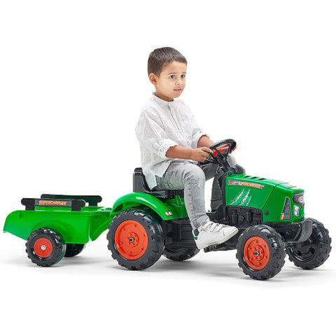 Falk - Tractor SuperCharger Verde cu Remorca si Capota Mobila