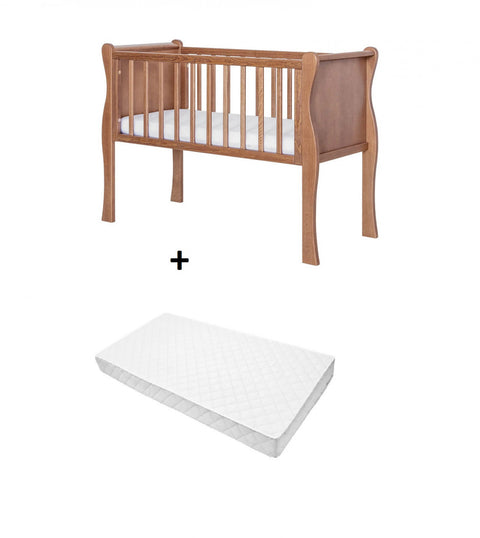 Set Patut suplimentar pentru copii, 90 x 40 cm, din lemn de pin, laterale MDF, Woodies Safe Dreams, Noble Crib, Vintage + Saltea pentru patut copii, husa cu fermoar, detasabila, Mykids, Cocos, Confort II, 90 x 40 x 8 cm