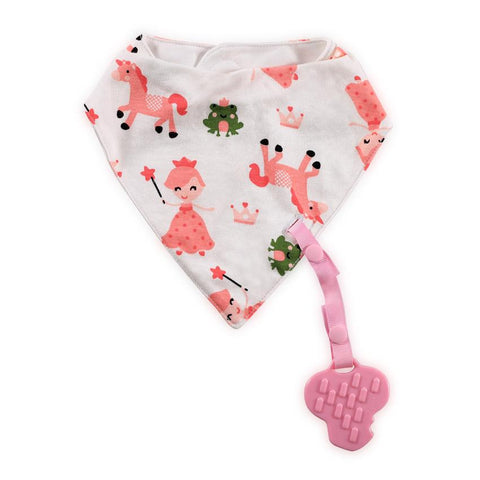 Baveta tip bandana, cu snur si jucarie dentitie, bumbac, Pink