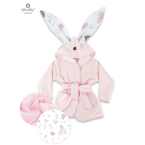 Halat de baie, MimiNu, Cu urechi, 2 - 5 ani, Moale, Cu buzunare, Cu cordon, Din bumbac si thermo fleece, Materiale certificate Oeko Tex Standard 100, Baby Shower Pink