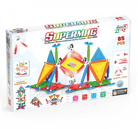 Set de constructie magnetic Supermag Projects Multicolor, 85 piese