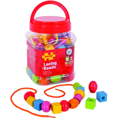 Bigjigs - Set Margele din Lemn pentru Insirat