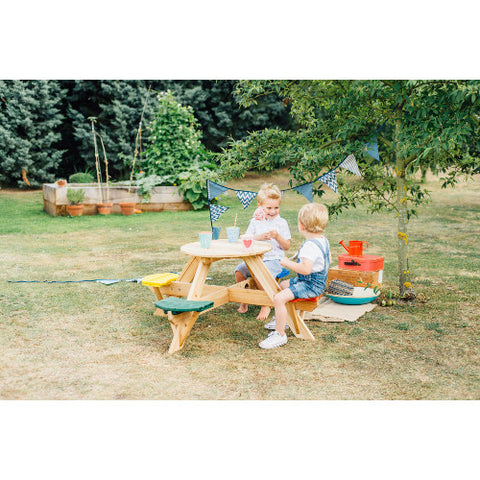 Plum - Masa de Joaca din Lemn cu 4 Scaune Colorate pentru Copii