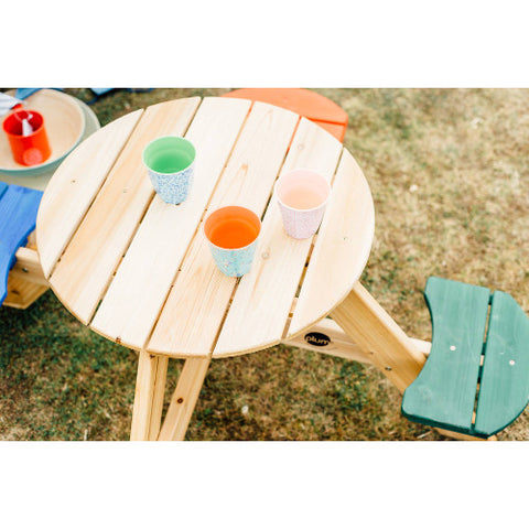 Plum - Masa de Joaca din Lemn cu 4 Scaune Colorate pentru Copii
