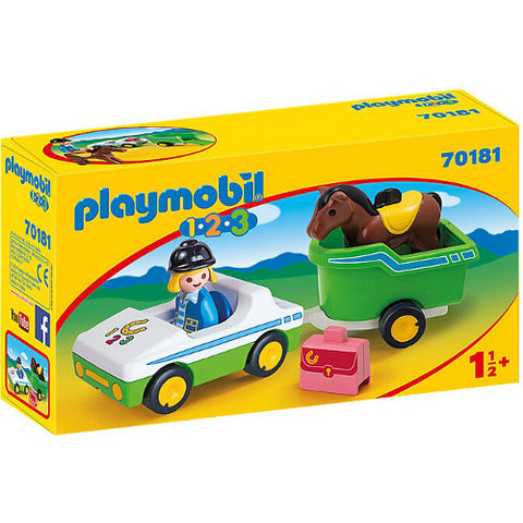 Playmobil - Set de Constructie Masina cu Remorca si Calut - 1.2.3