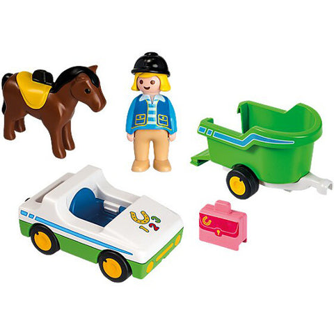 Playmobil - Set de Constructie Masina cu Remorca si Calut - 1.2.3