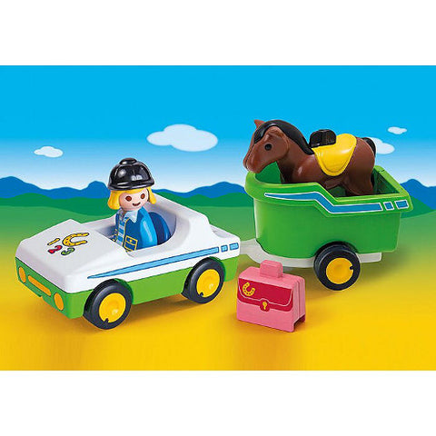 Playmobil - Set de Constructie Masina cu Remorca si Calut - 1.2.3