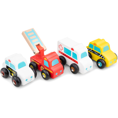 New Classic Toys - Set de Joaca cu 4 Masinute din Lemn