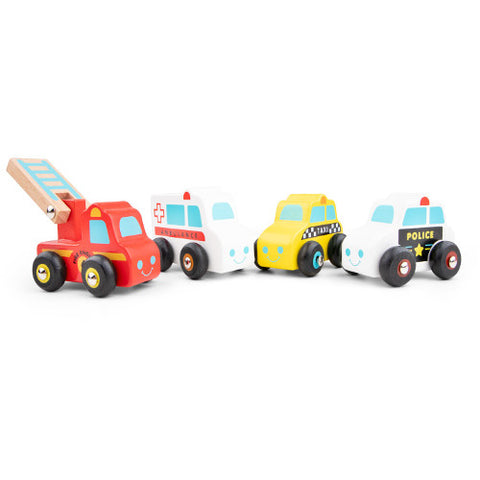 New Classic Toys - Set de Joaca cu 4 Masinute din Lemn