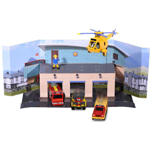 Dickie Toys - Pista de Masini Fireman Sam, Sam Fire Rescue Team cu 3 Masinute, 1 Elicopter si 1 Figurina
