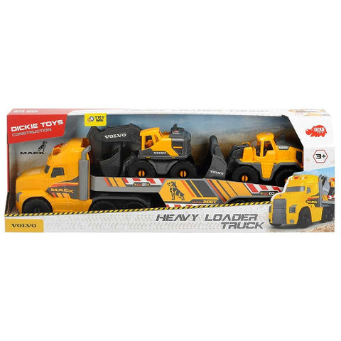 Dickie Toys - Set Camion Mack Volvo Heavy Loader Truck cu Remorca, Buldozer si Camion Basculant